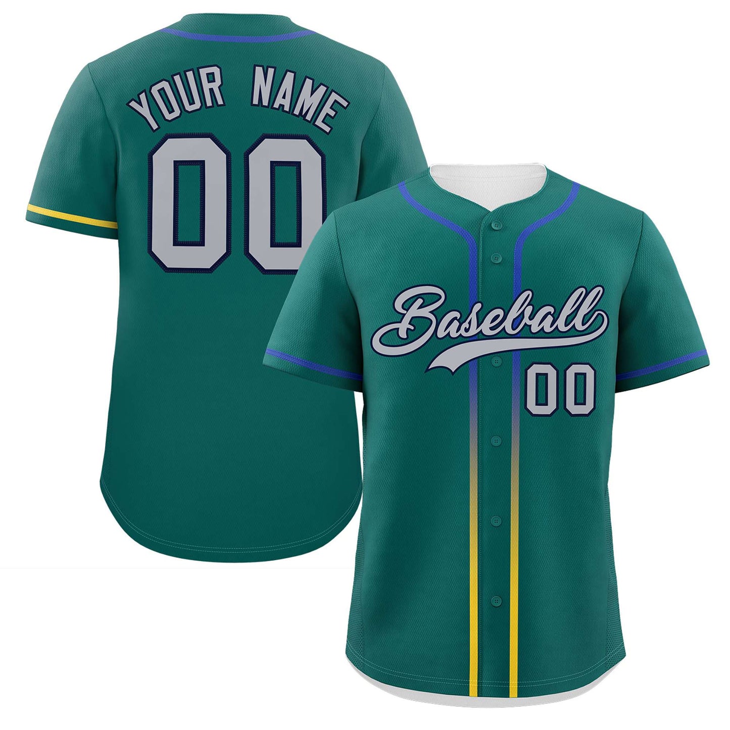 Custom Aqua Light Gray Personalized Gradient Ribbed Design Authentic Baseball Jersey