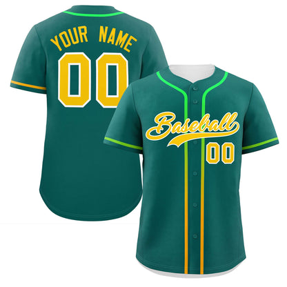 Custom Aqua Gold Personalized Gradient Ribbed Design Authentic Baseball Jersey