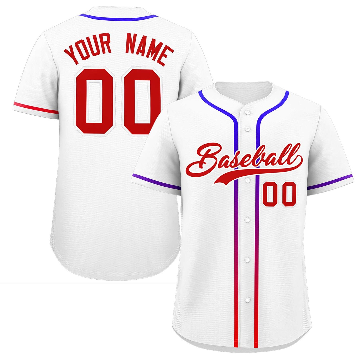 Custom White Red Personalized Gradient Ribbed Design Authentic Baseball Jersey