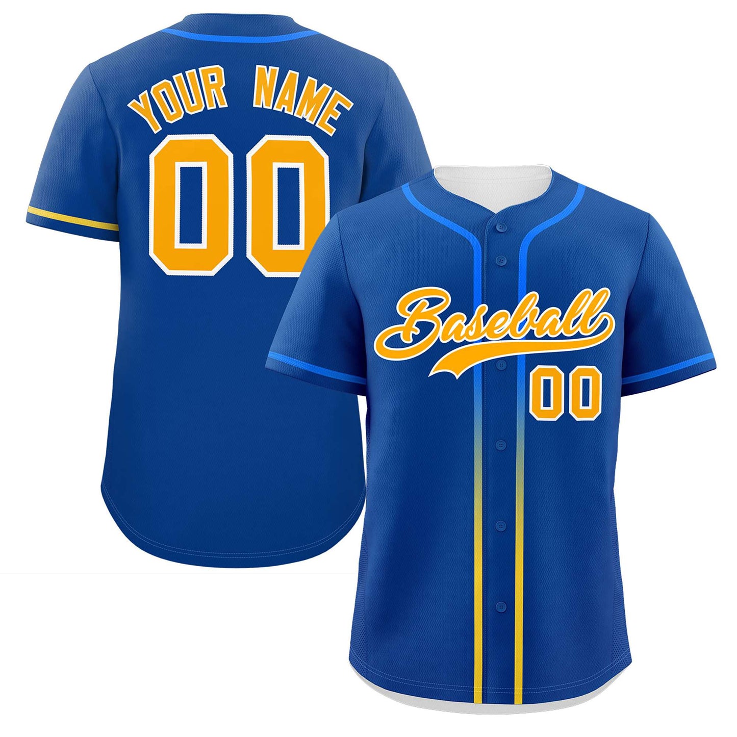 Custom Royal Yellow Personalized Gradient Ribbed Design Authentic Baseball Jersey