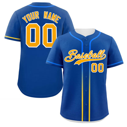 Custom Royal Yellow Personalized Gradient Ribbed Design Authentic Baseball Jersey