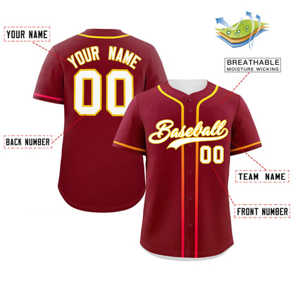 Custom Crimson White Personalized Gradient Ribbed Design Authentic Baseball Jersey