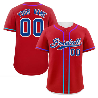 Custom Red Royal Personalized Gradient Ribbed Design Authentic Baseball Jersey