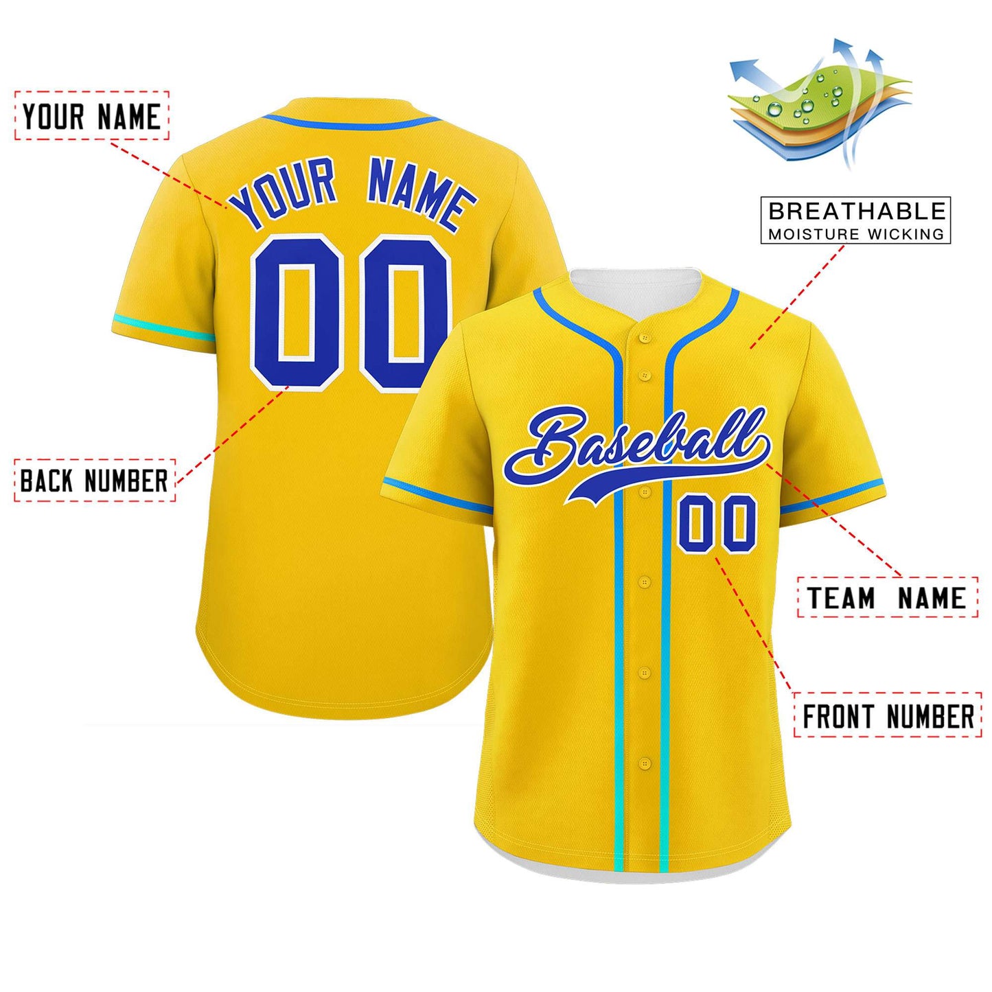 Custom Gold Royal Personalized Gradient Ribbed Design Authentic Baseball Jersey