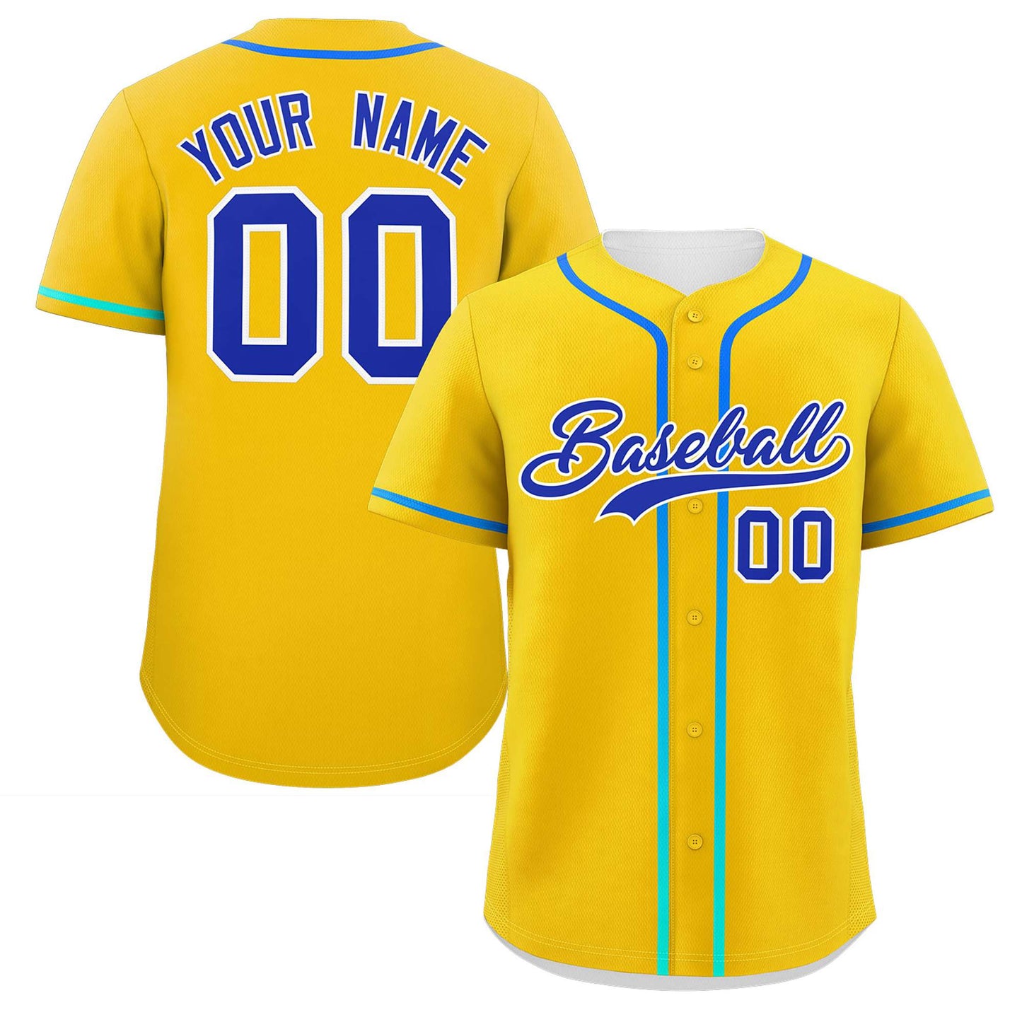 Custom Gold Royal Personalized Gradient Ribbed Design Authentic Baseball Jersey