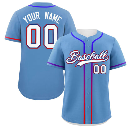 Custom Light Blue White Personalized Gradient Ribbed Design Authentic Baseball Jersey