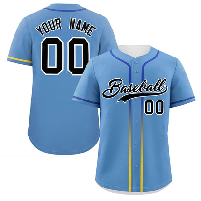 Custom Light Blue Black Personalized Gradient Ribbed Design Authentic Baseball Jersey