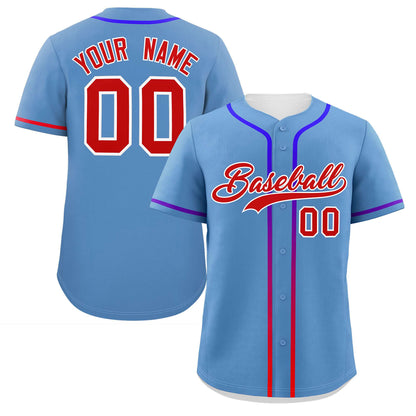 Custom Light Blue Red Personalized Gradient Ribbed Design Authentic Baseball Jersey