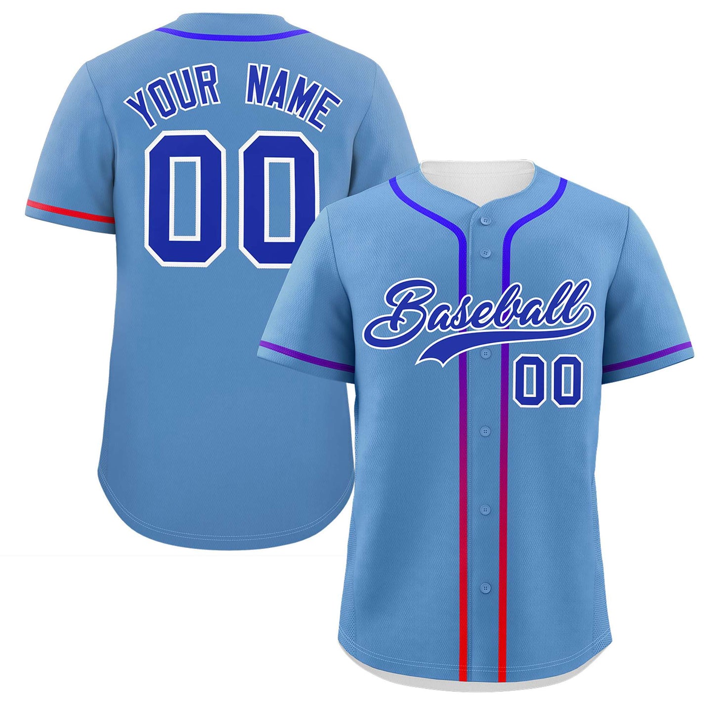 Custom Light Blue Royal Personalized Gradient Ribbed Design Authentic Baseball Jersey