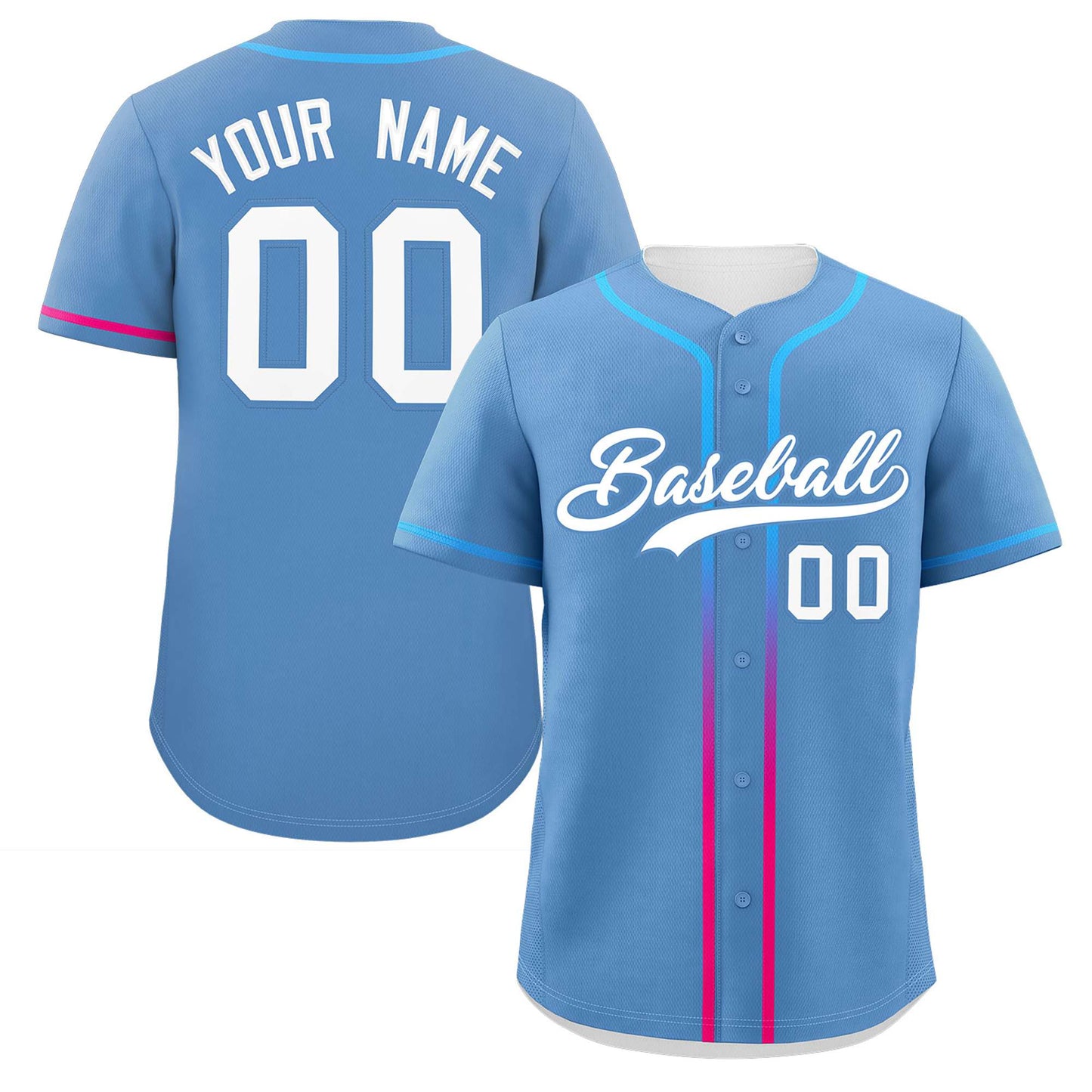 Custom Light Blue White Personalized Gradient Ribbed Design Authentic Baseball Jersey