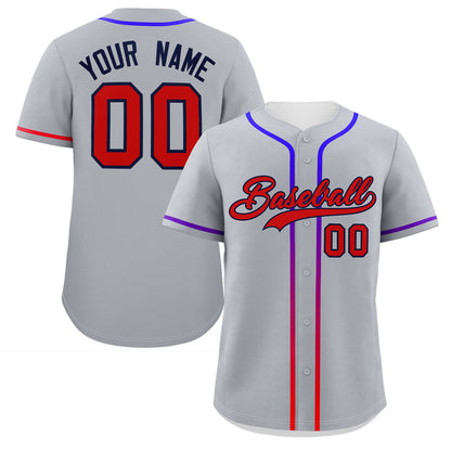 Custom Light Gray Red Personalized Gradient Ribbed Design Authentic Baseball Jersey