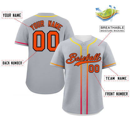 Custom Light Gray Orange Personalized Gradient Ribbed Design Authentic Baseball Jersey