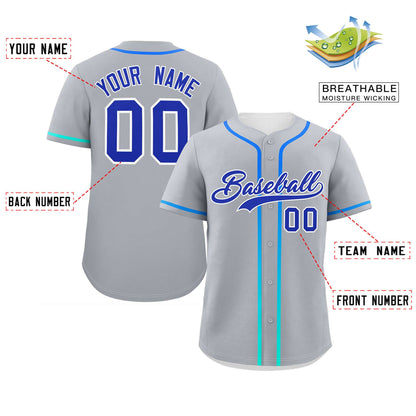 Custom Light Gray Royal Personalized Gradient Ribbed Design Authentic Baseball Jersey