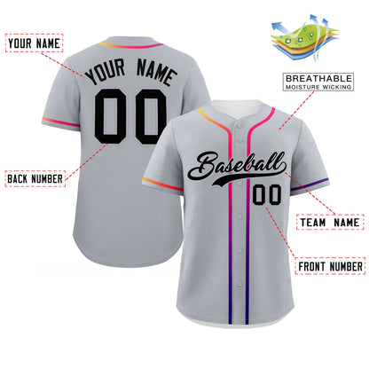 Custom Light Gray Black Personalized Gradient Ribbed Design Authentic Baseball Jersey