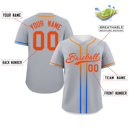 Custom Light Gray Orange Personalized Gradient Ribbed Design Authentic Baseball Jersey