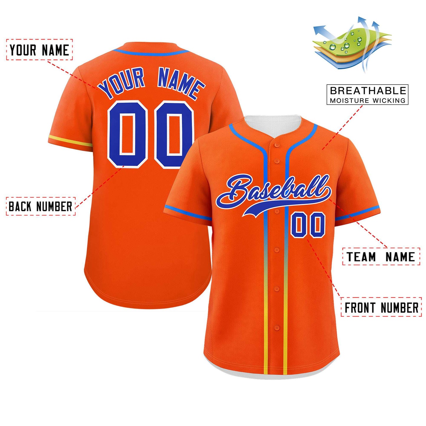 Custom Orange Royal Personalized Gradient Ribbed Design Authentic Baseball Jersey