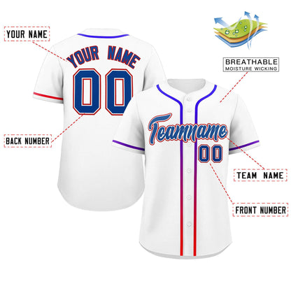 Custom White Royal Personalized Gradient Ribbed Design Authentic Baseball Jersey