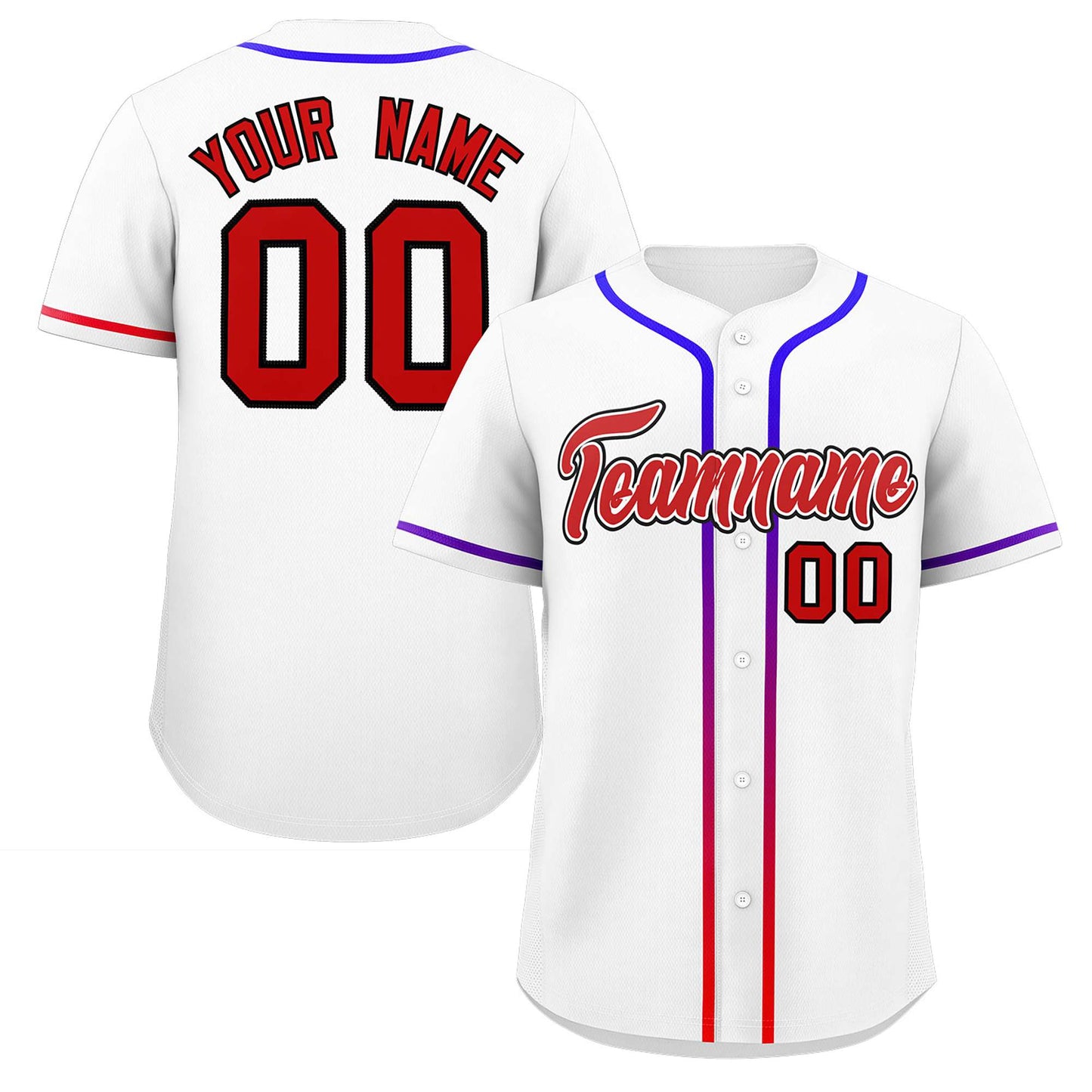 Custom White Red Personalized Gradient Ribbed Design Authentic Baseball Jersey