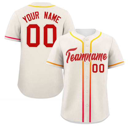 Custom Cream Red Personalized Gradient Ribbed Design Authentic Baseball Jersey