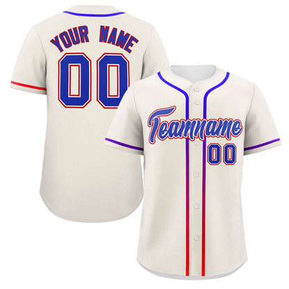 Custom Cream Royal Personalized Gradient Ribbed Design Authentic Baseball Jersey