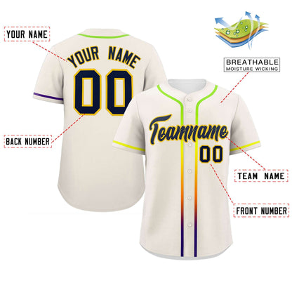 Custom Cream Navy Personalized Gradient Ribbed Design Authentic Baseball Jersey