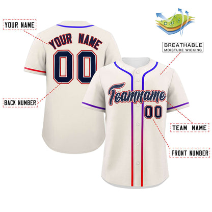 Custom Cream Navy Personalized Gradient Ribbed Design Authentic Baseball Jersey