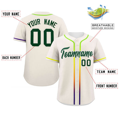 Custom Cream Green Personalized Gradient Ribbed Design Authentic Baseball Jersey