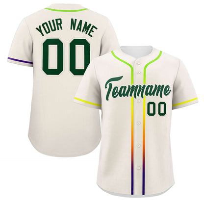 Custom Cream Green Personalized Gradient Ribbed Design Authentic Baseball Jersey