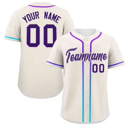 Custom Cream Purple Personalized Gradient Ribbed Design Authentic Baseball Jersey