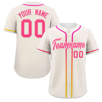 Custom Cream Pink Personalized Gradient Ribbed Design Authentic Baseball Jersey