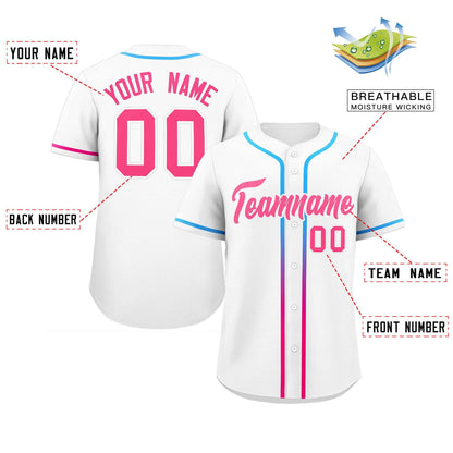 Custom White Pink Personalized Gradient Ribbed Design Authentic Baseball Jersey