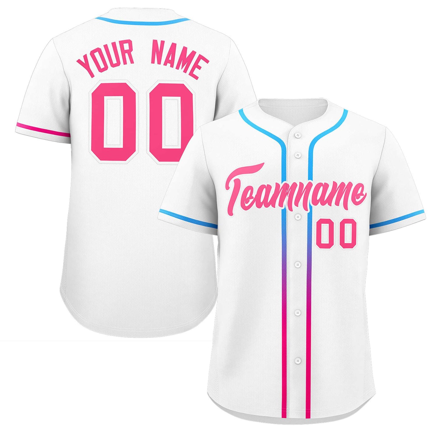 Custom White Pink Personalized Gradient Ribbed Design Authentic Baseball Jersey