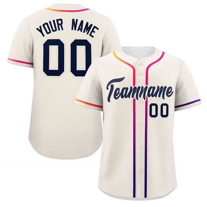 Custom Cream Navy Personalized Gradient Ribbed Design Authentic Baseball Jersey