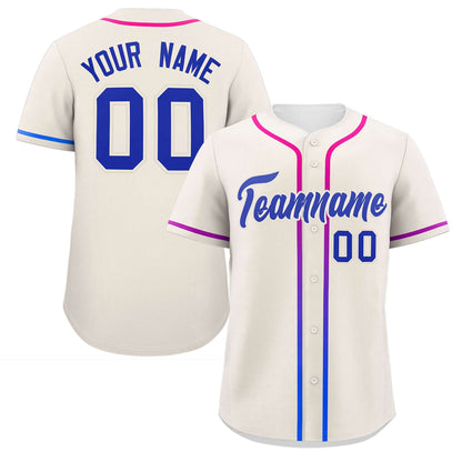 Custom Cream Royal Personalized Gradient Ribbed Design Authentic Baseball Jersey