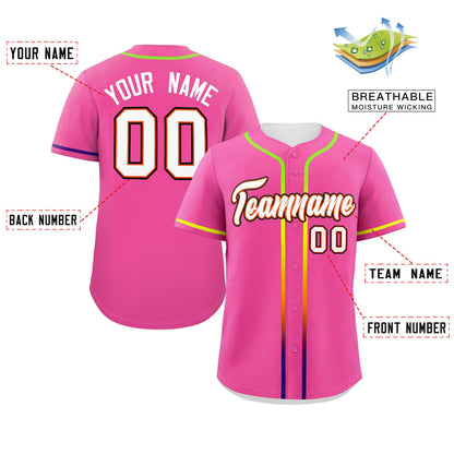 Custom Pink White Personalized Gradient Ribbed Design Authentic Baseball Jersey