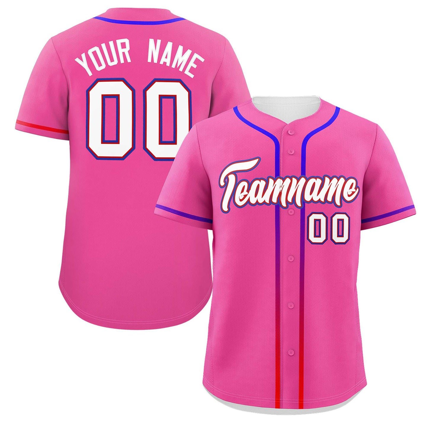 Custom Pink White Personalized Gradient Ribbed Design Authentic Baseball Jersey