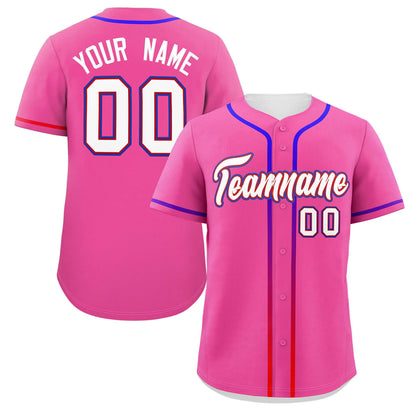 Custom Pink White Personalized Gradient Ribbed Design Authentic Baseball Jersey