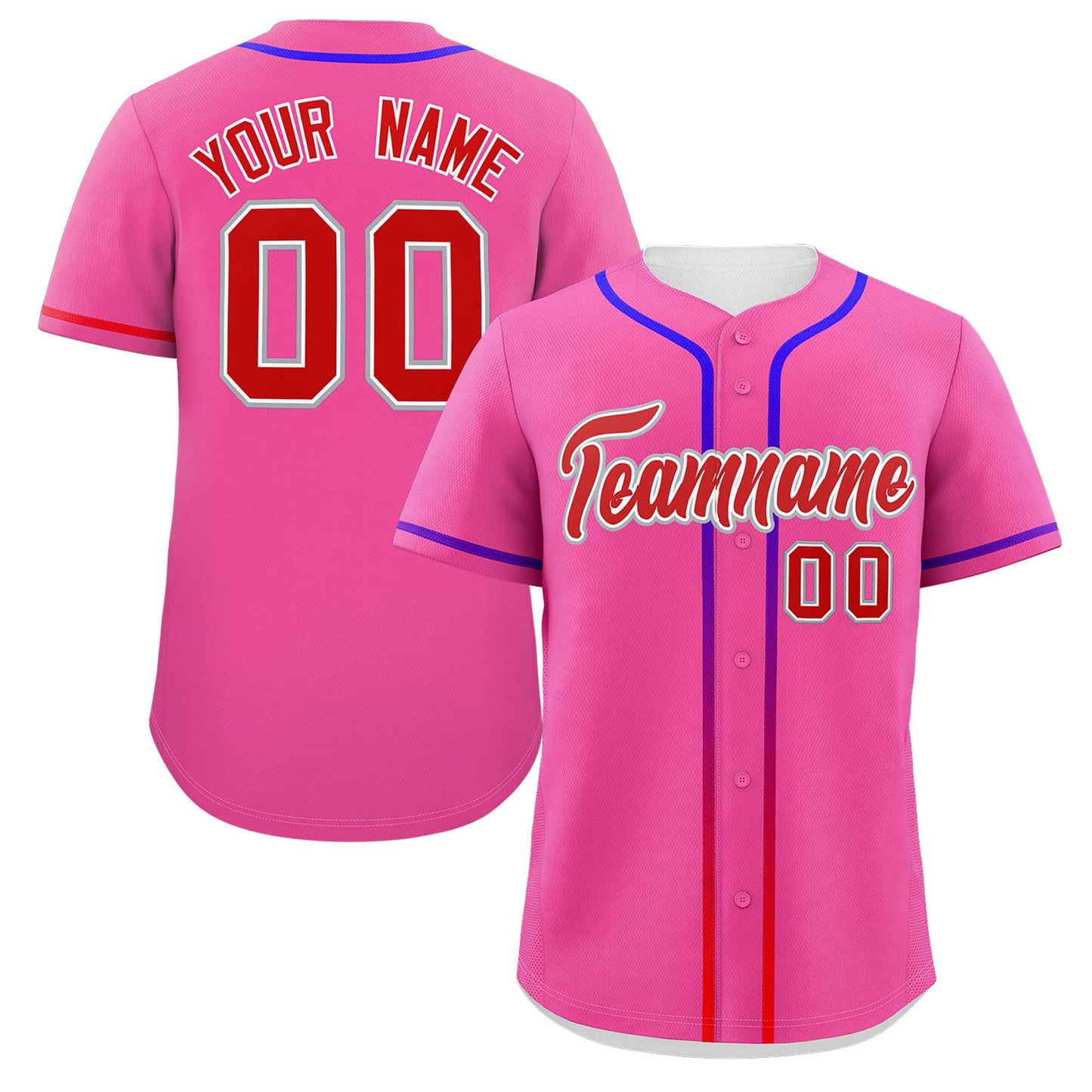 Custom Pink Red Personalized Gradient Ribbed Design Authentic Baseball Jersey