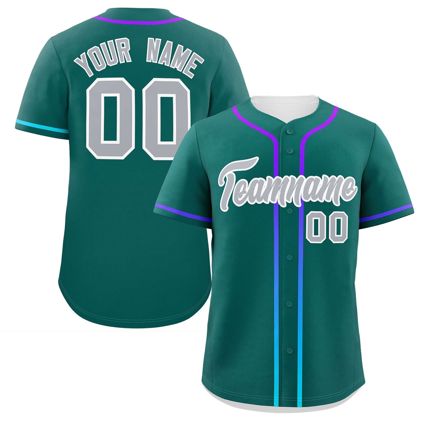 Custom Aqua Light Gray Personalized Gradient Ribbed Design Authentic Baseball Jersey