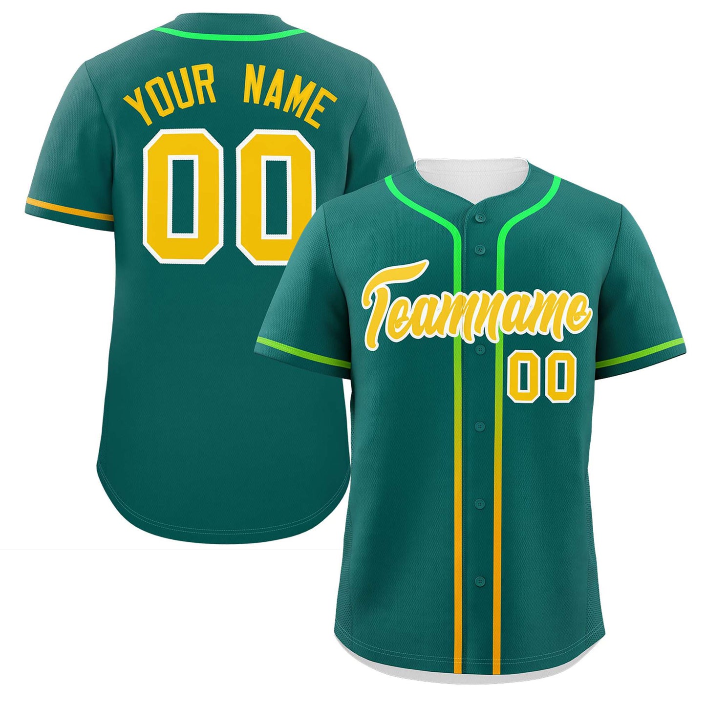 Custom Aqua Gold Personalized Gradient Ribbed Design Authentic Baseball Jersey