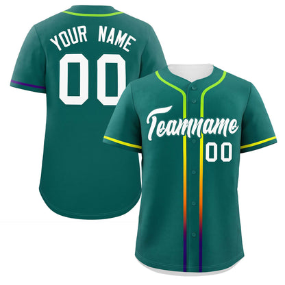 Custom Aqua White Personalized Gradient Ribbed Design Authentic Baseball Jersey