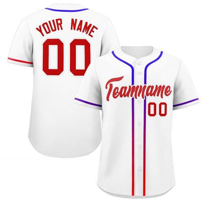 Custom White Red Personalized Gradient Ribbed Design Authentic Baseball Jersey