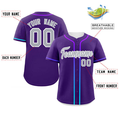 Custom Purple Light Gray Personalized Gradient Ribbed Design Authentic Baseball Jersey