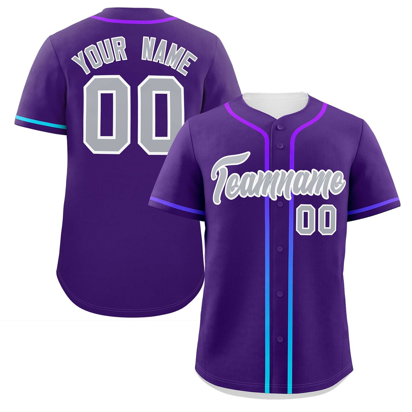 Custom Purple Light Gray Personalized Gradient Ribbed Design Authentic Baseball Jersey