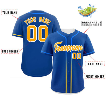 Custom Royal Yellow Personalized Gradient Ribbed Design Authentic Baseball Jersey