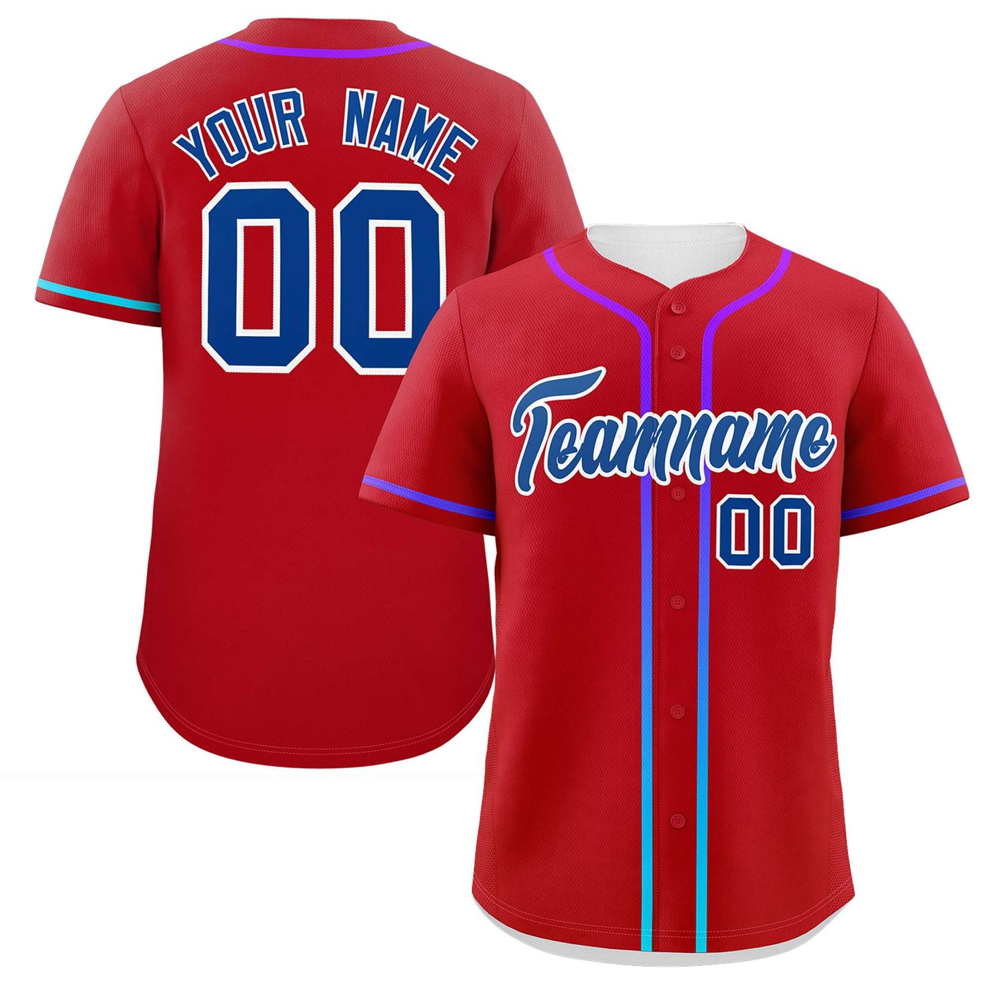 Custom Red Royal Personalized Gradient Ribbed Design Authentic Baseball Jersey