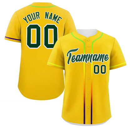 Custom Gold Green Personalized Gradient Ribbed Design Authentic Baseball Jersey