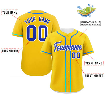 Custom Gold Royal Personalized Gradient Ribbed Design Authentic Baseball Jersey