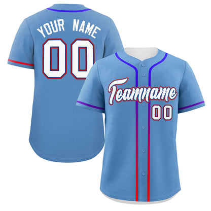 Custom Light Blue White Personalized Gradient Ribbed Design Authentic Baseball Jersey