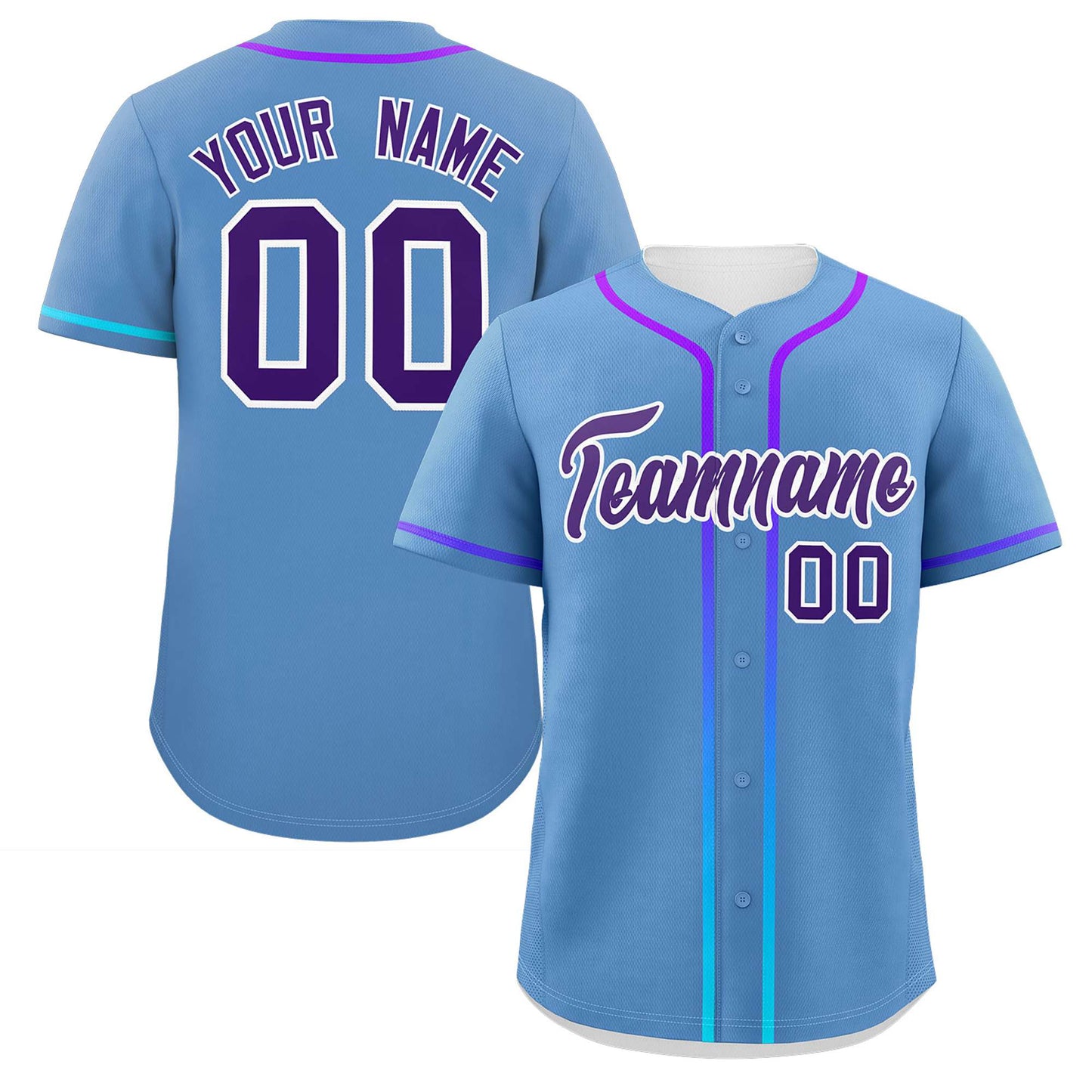 Custom Light Blue Purple Personalized Gradient Ribbed Design Authentic Baseball Jersey